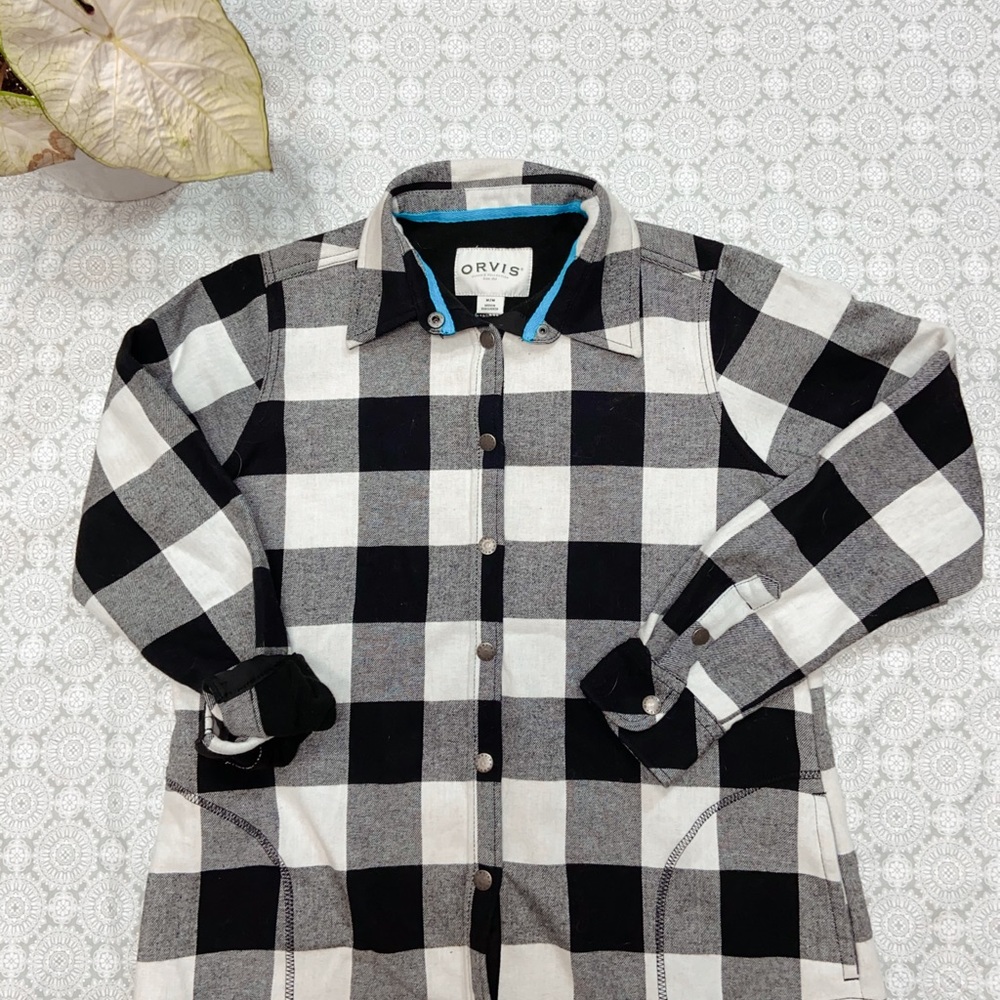 NWT LS Black & White Fleece Lined Flannel